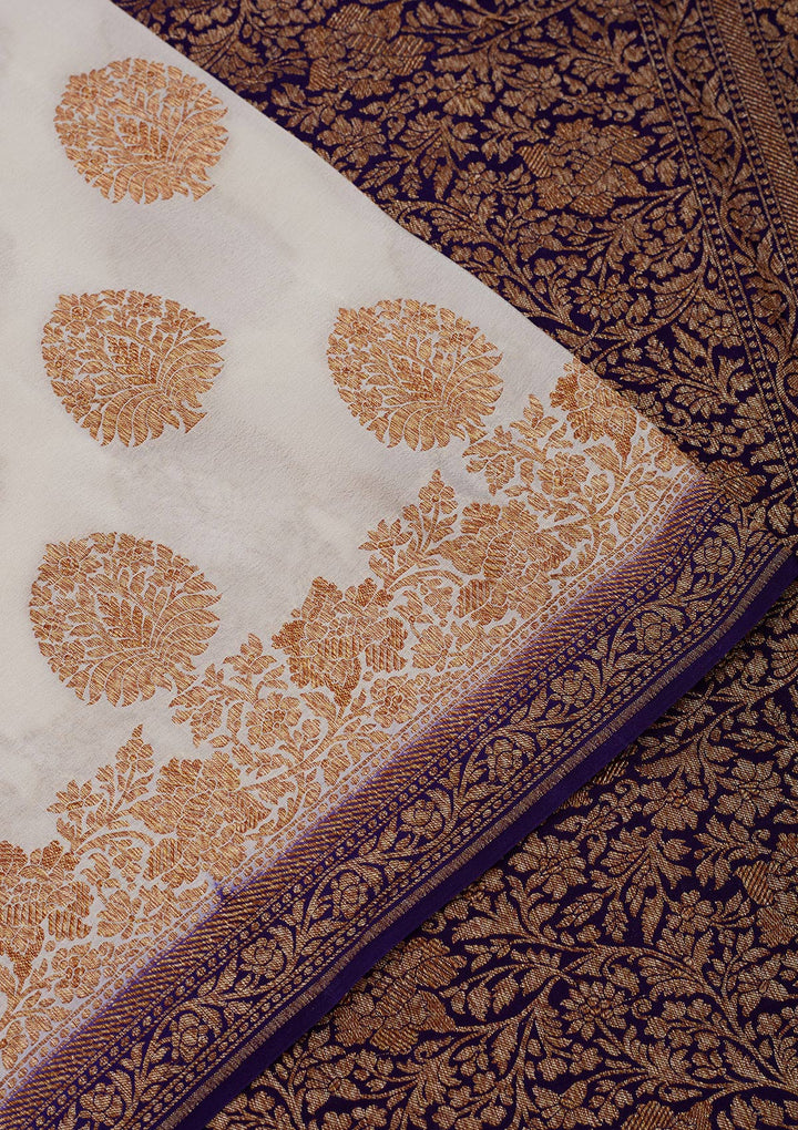 White Zariwork Pure Silk Saree