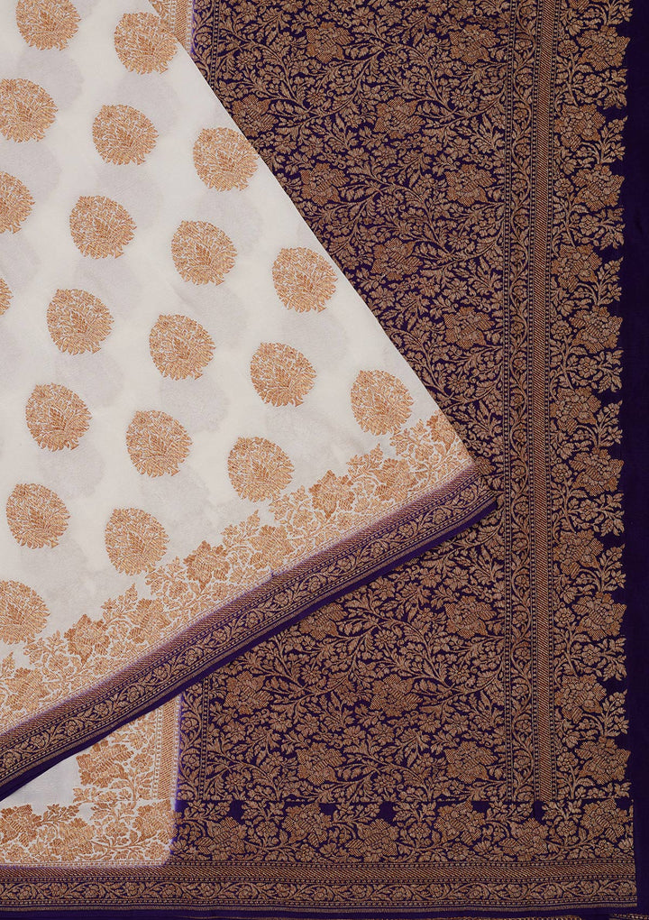 White Zariwork Pure Silk Saree