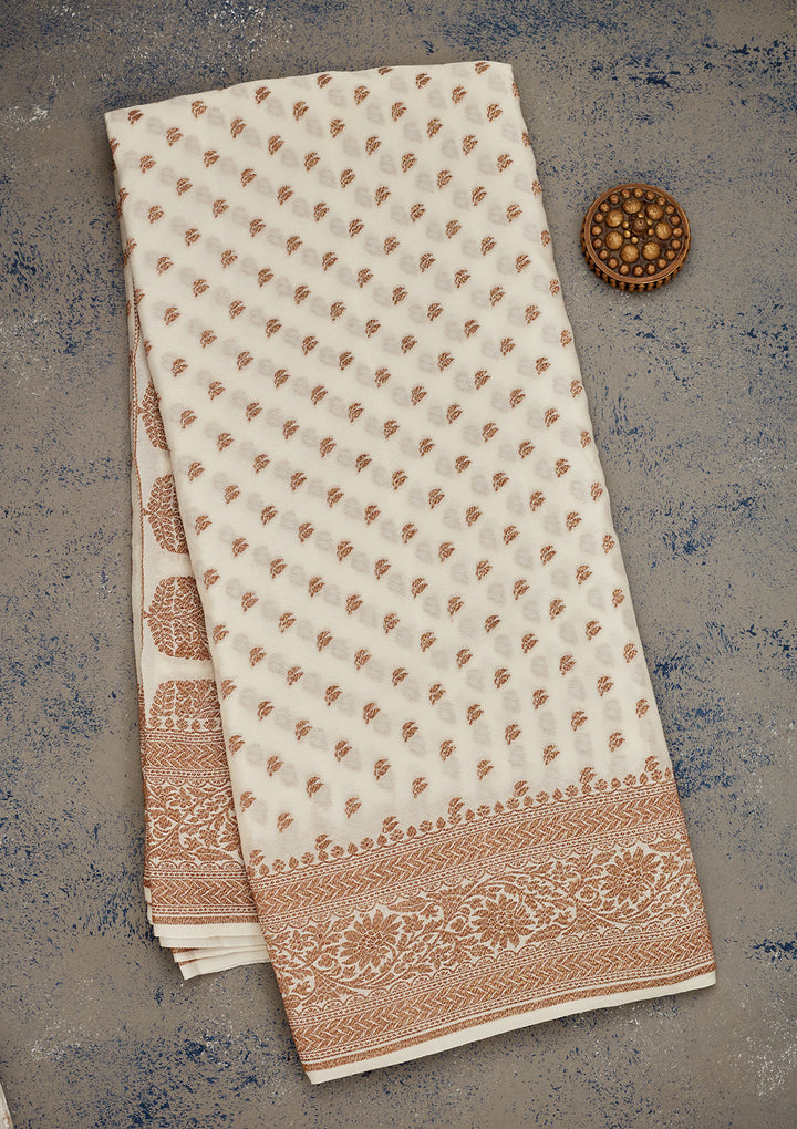 White Zariwork Pure Silk Saree