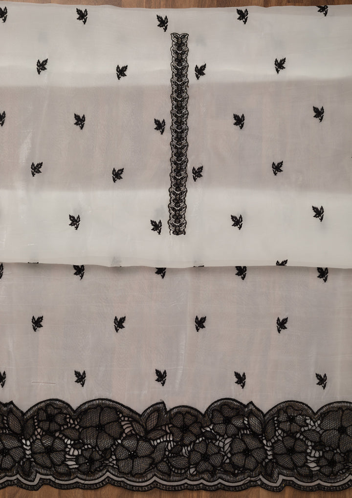 White Zariwork Semi Crepe Unstitched Salwar Suit