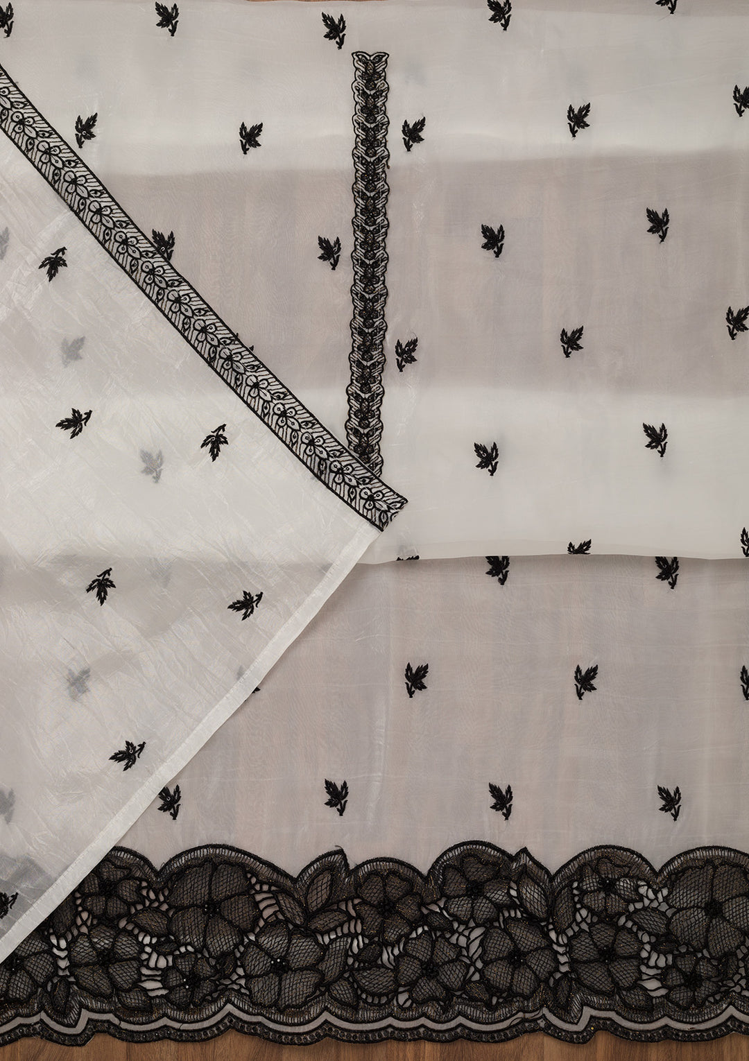 White Zariwork Semi Crepe Unstitched Salwar Suit