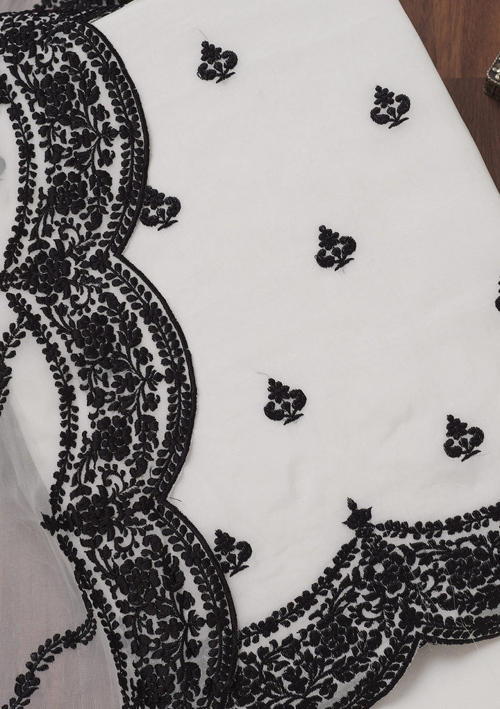 White Zariwork Semi Crepe Unstitched Salwar Suit