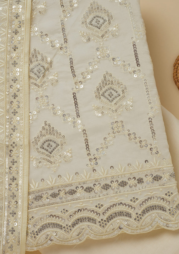 White Zariwork Tissue Unstitched Salwar Suit