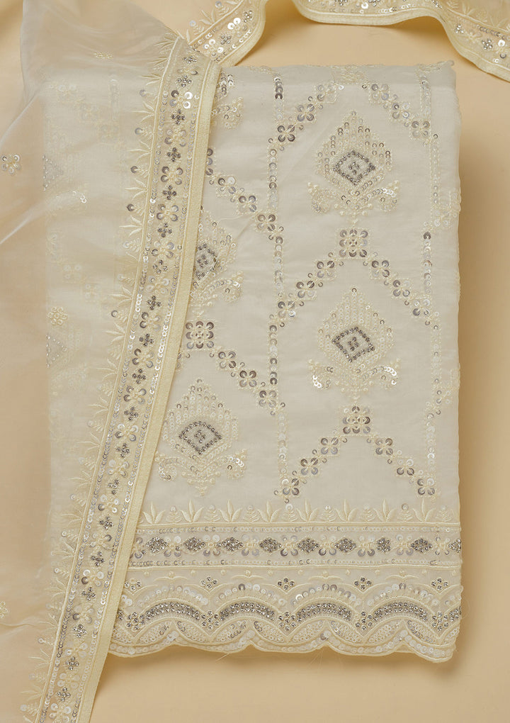 White Zariwork Tissue Unstitched Salwar Suit
