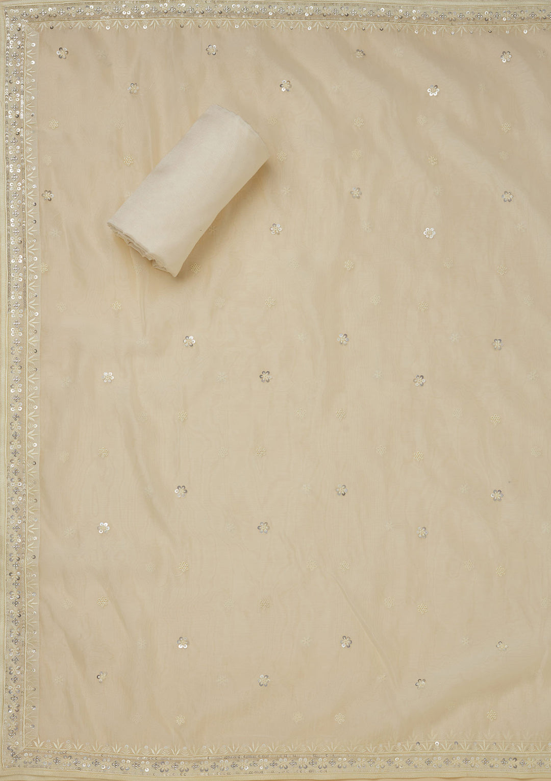 White Zariwork Tissue Unstitched Salwar Suit