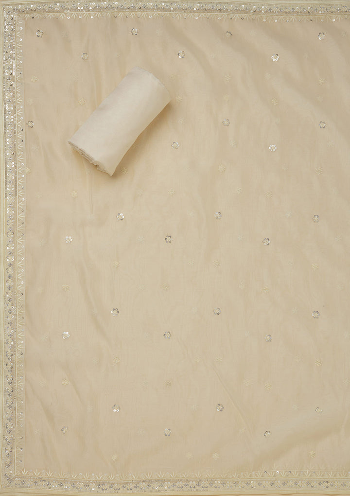 White Zariwork Tissue Unstitched Salwar Suit