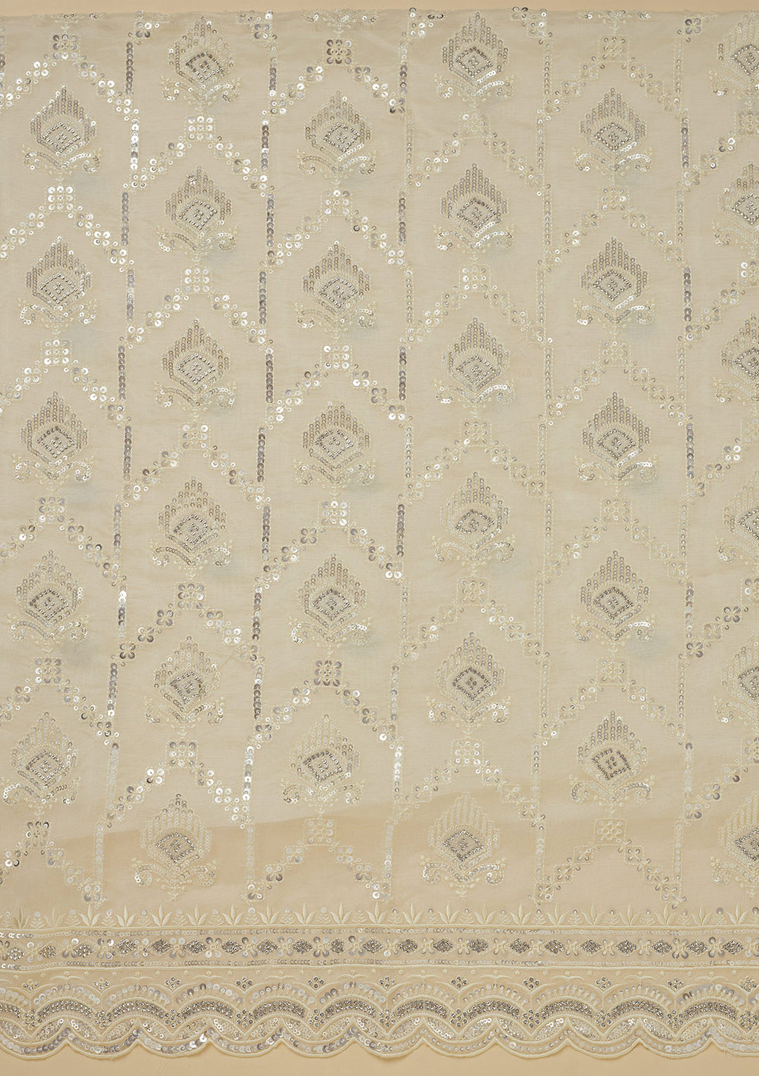 White Zariwork Tissue Unstitched Salwar Suit