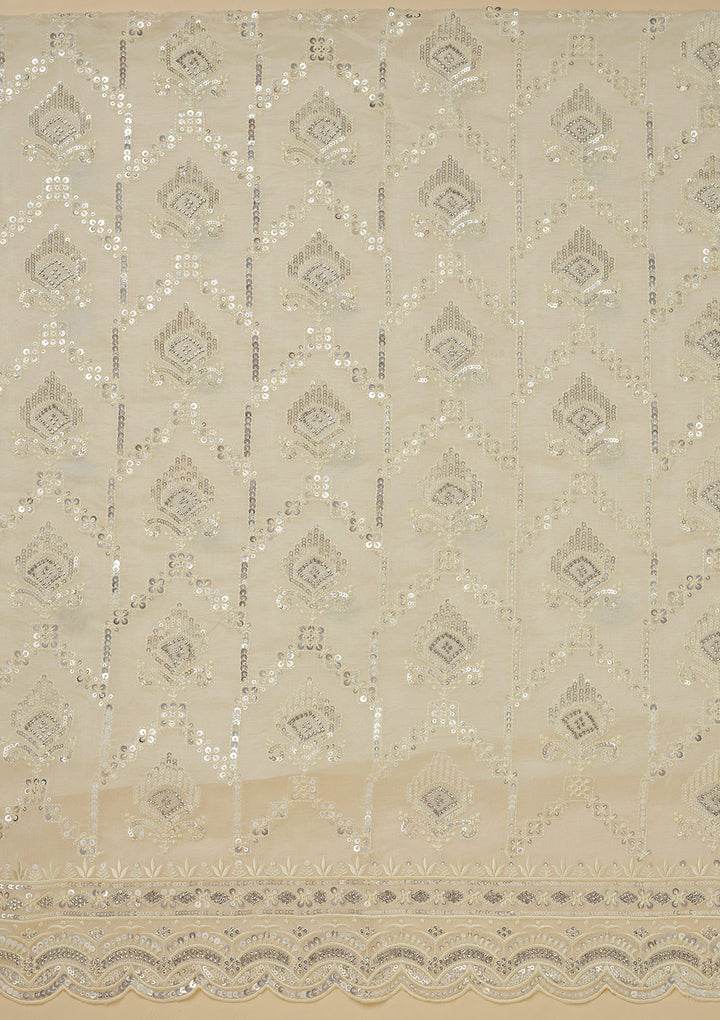 White Zariwork Tissue Unstitched Salwar Suit