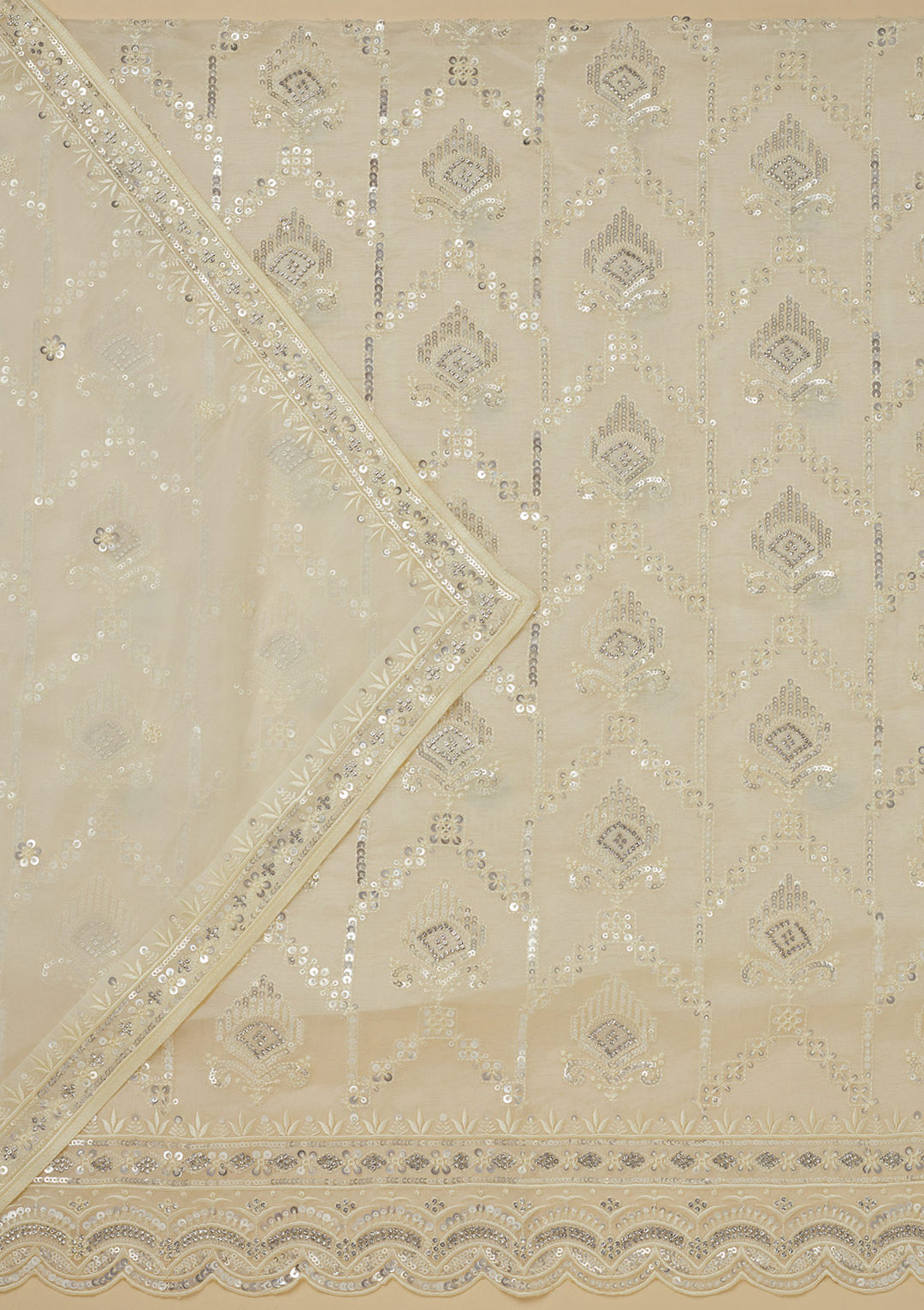 White Zariwork Tissue Unstitched Salwar Suit