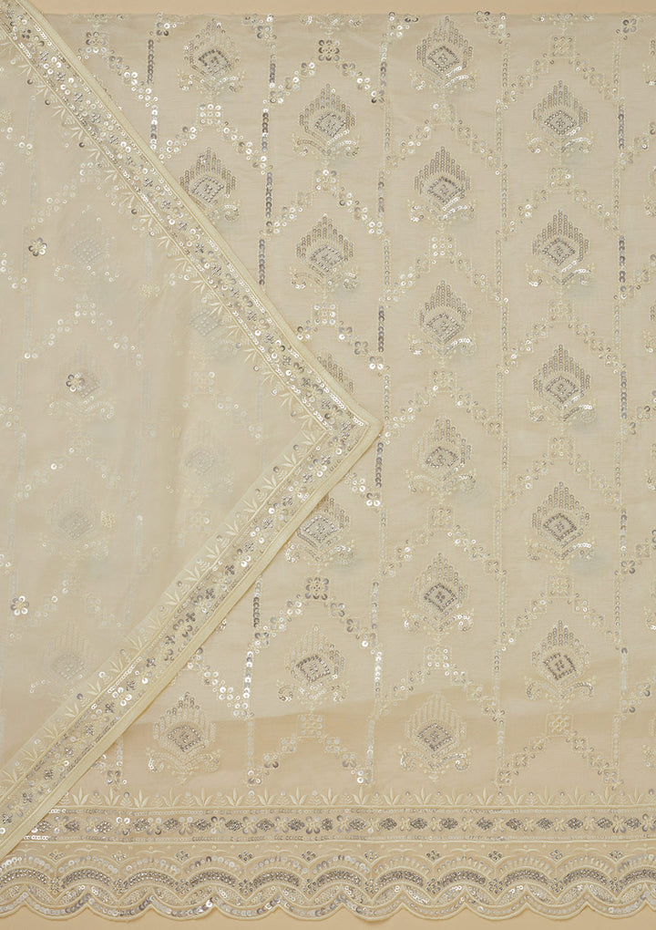 White Zariwork Tissue Unstitched Salwar Suit