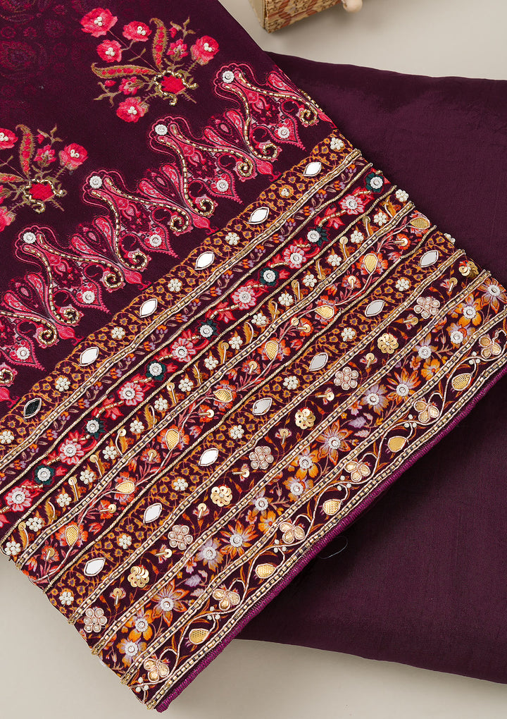 Wine Cutdana Crepe Unstitched Salwar Suit