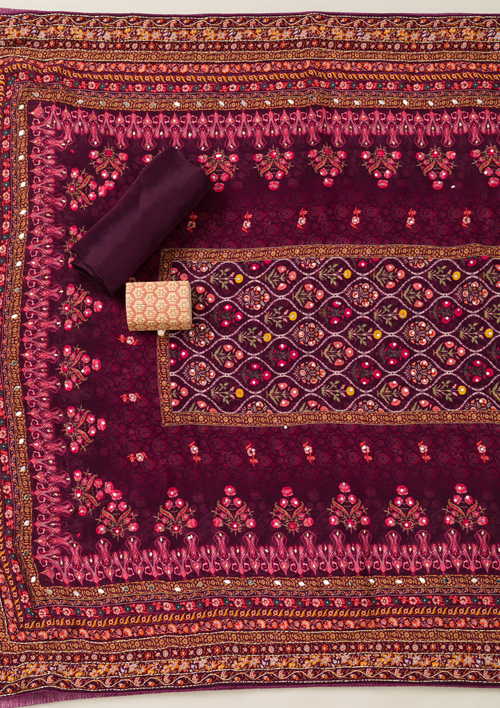 Wine Cutdana Crepe Unstitched Salwar Suit
