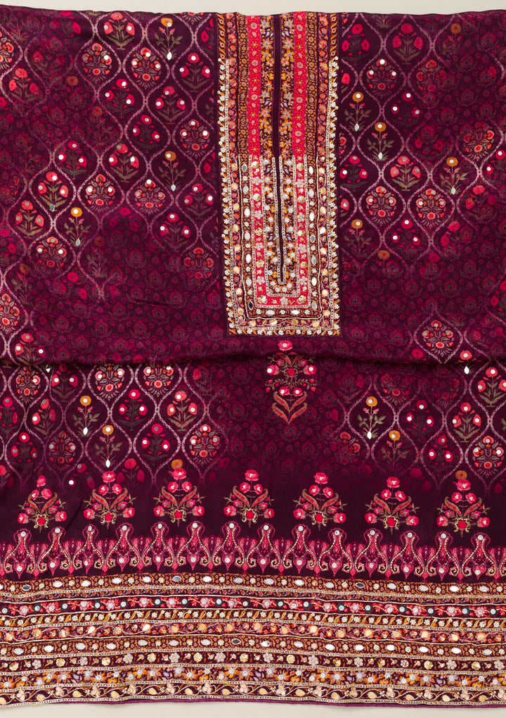 Wine Cutdana Crepe Unstitched Salwar Suit