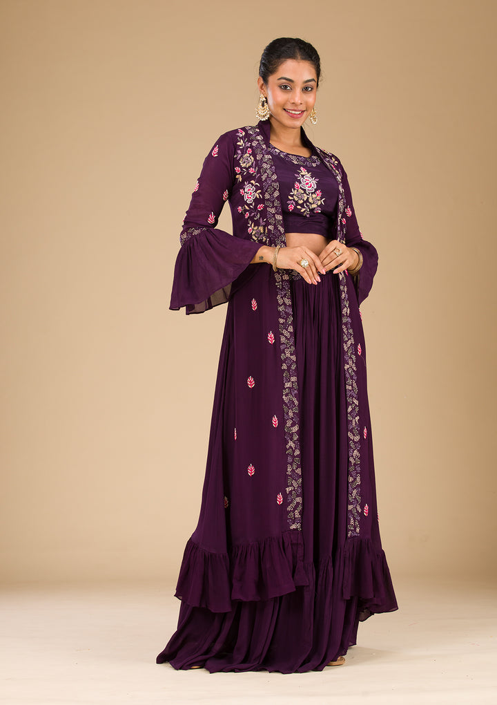 Wine Cutdana Georgette Readymade Salwar Suit