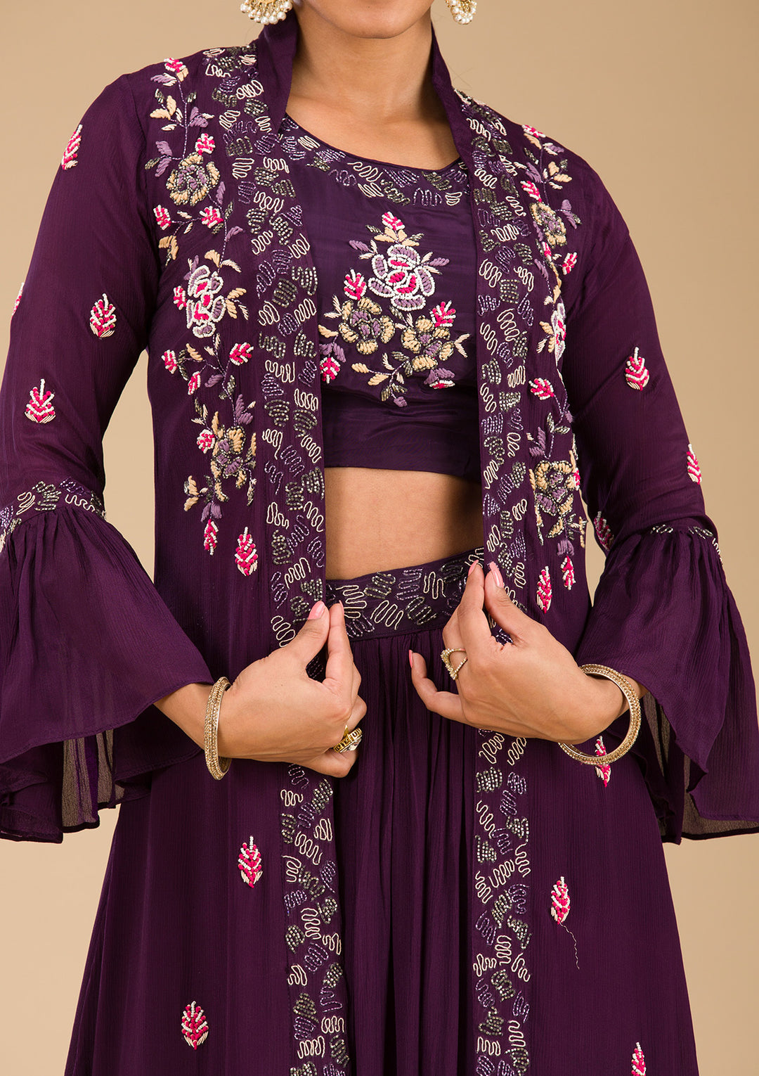 Wine Cutdana Georgette Readymade Salwar Suit