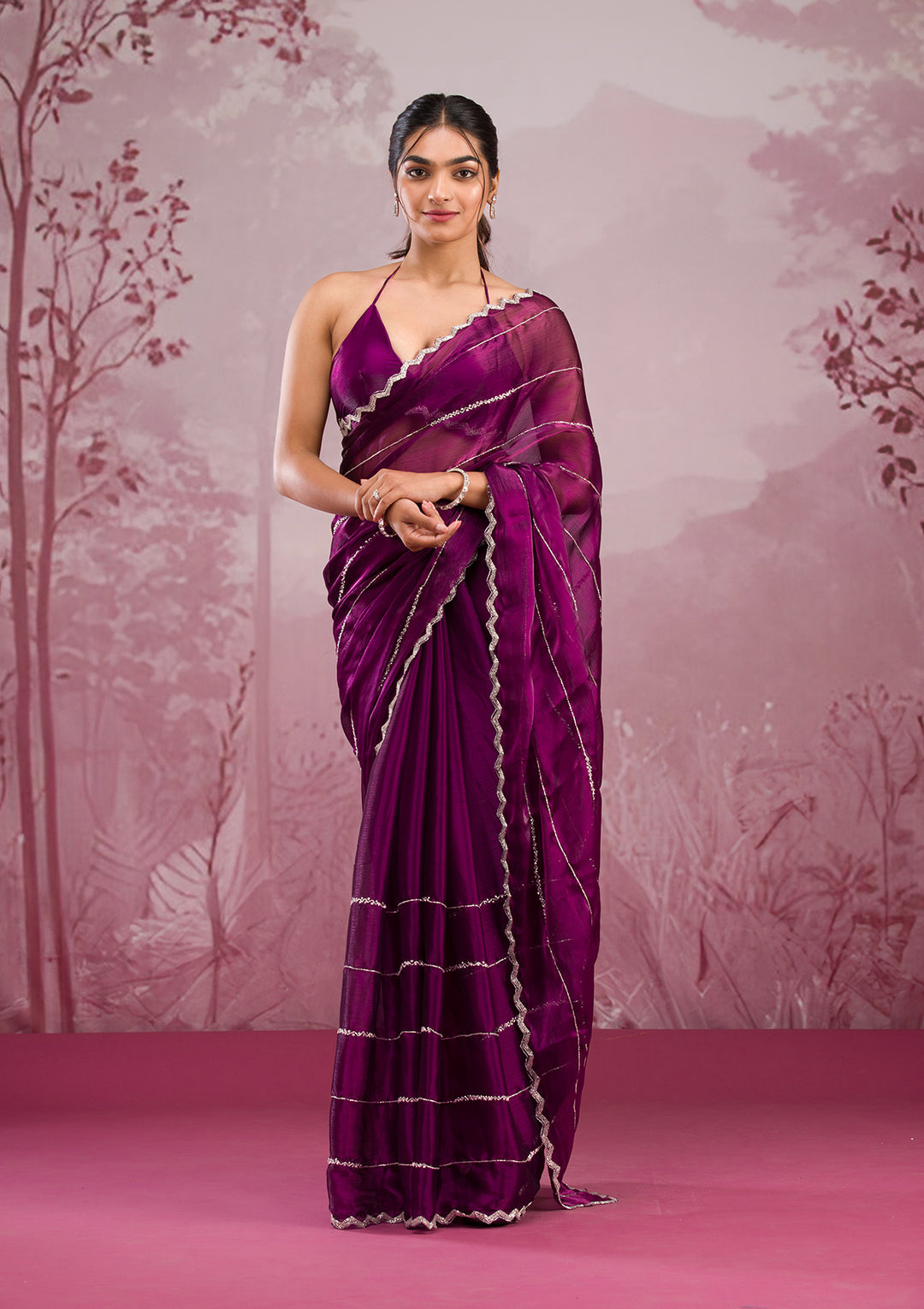 Wine Cutdana Georgette Saree