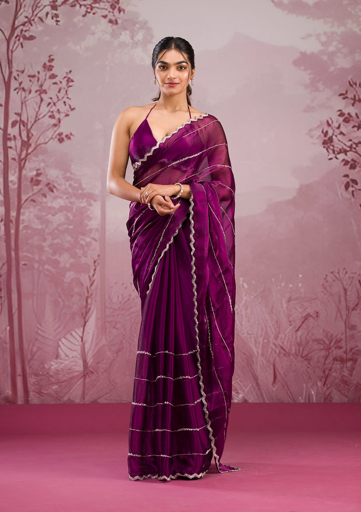Wine Cutdana Georgette Saree