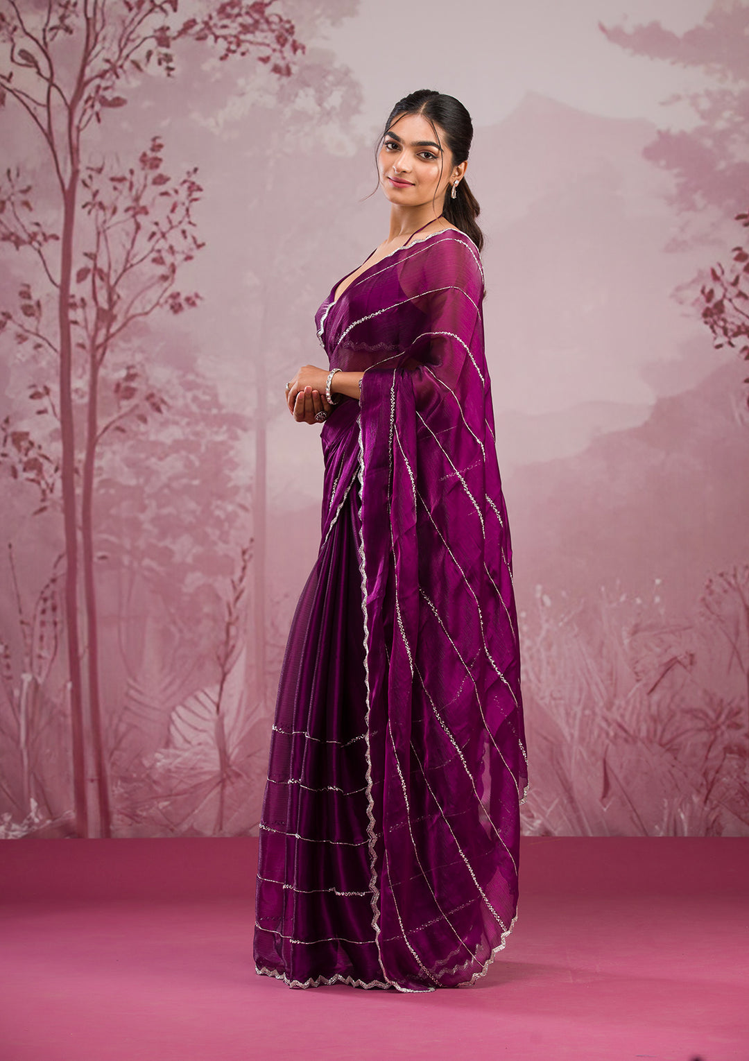 Wine Cutdana Georgette Saree