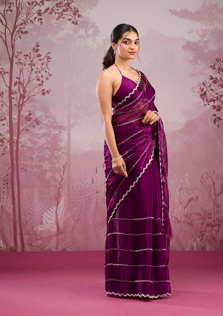 Wine Cutdana Georgette Saree