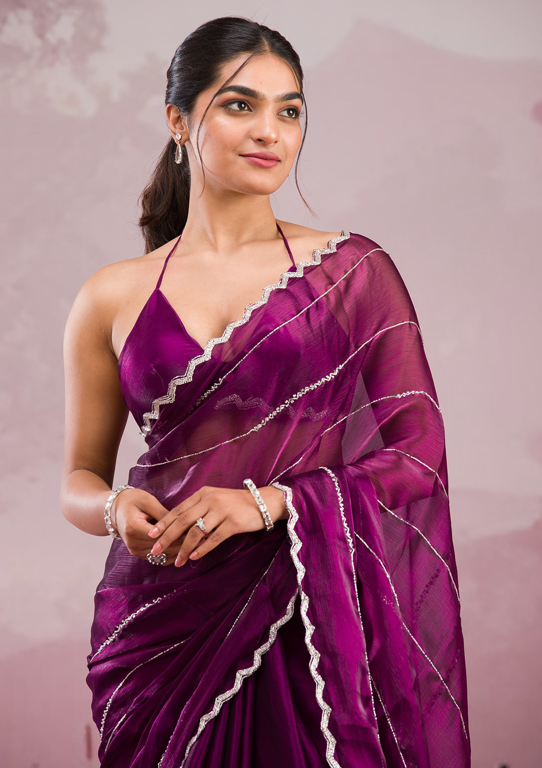 Wine Cutdana Georgette Saree