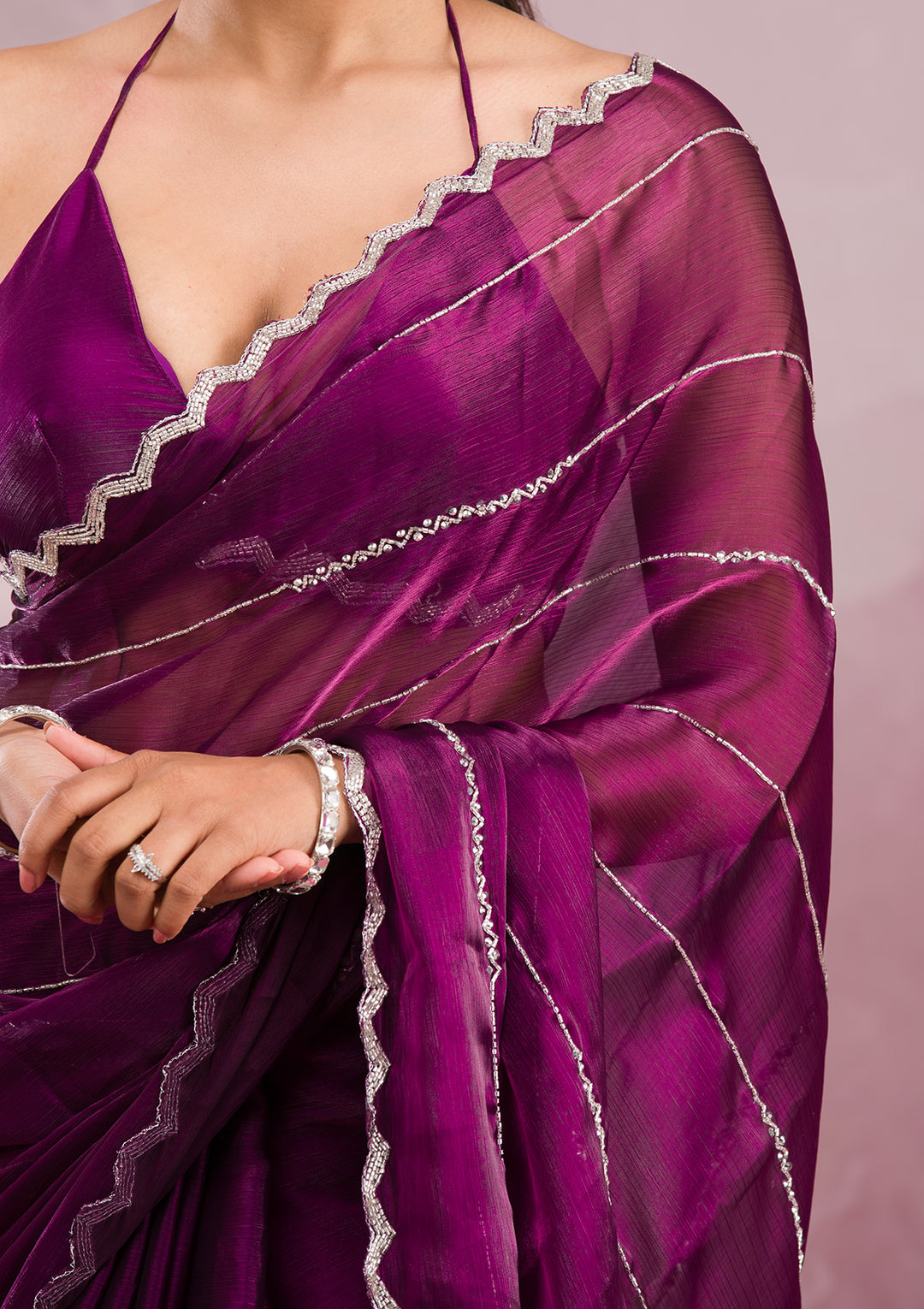 Wine Cutdana Georgette Saree