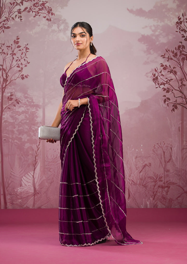 Wine Cutdana Georgette Saree