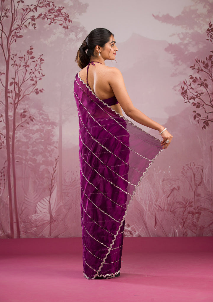 Wine Cutdana Georgette Saree