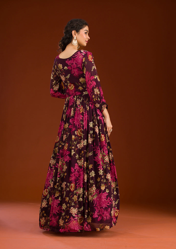 Wine Cutdana Semi Crepe Readymade Salwar Suit