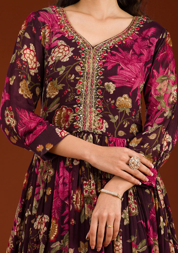 Wine Cutdana Semi Crepe Readymade Salwar Suit