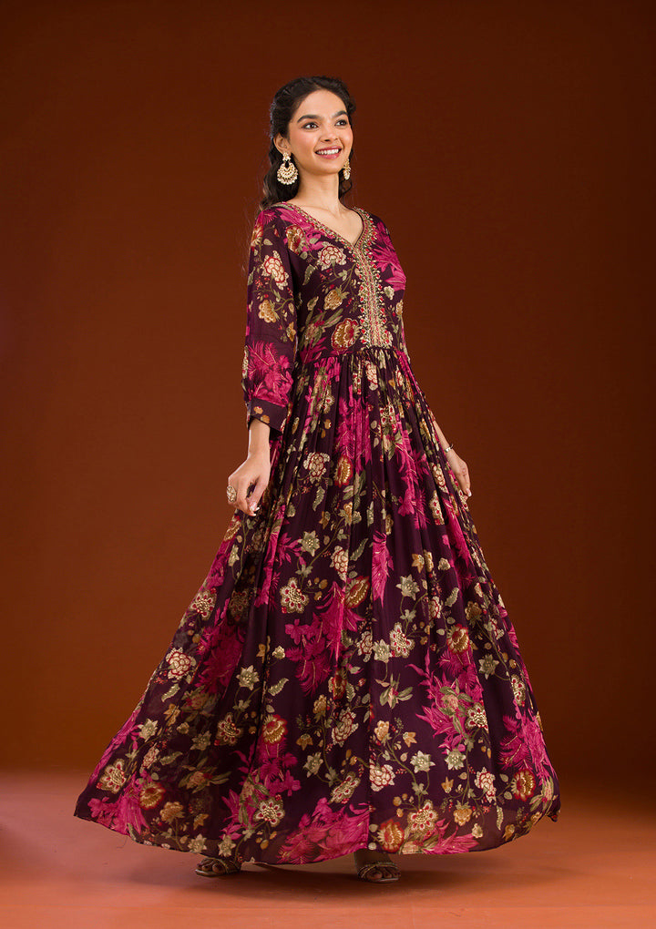 Wine Cutdana Semi Crepe Readymade Salwar Suit