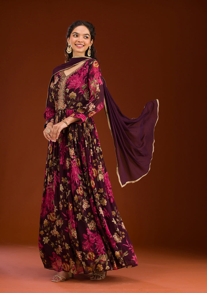 Wine Cutdana Semi Crepe Readymade Salwar Suit
