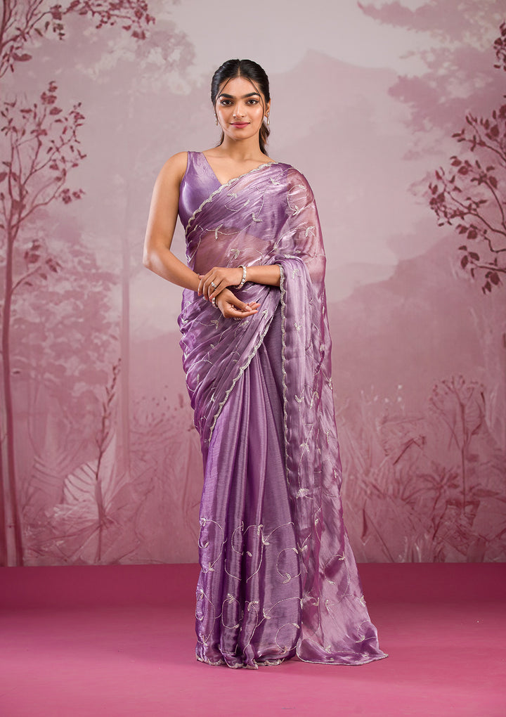 Lavender Cutdana Tissue Saree
