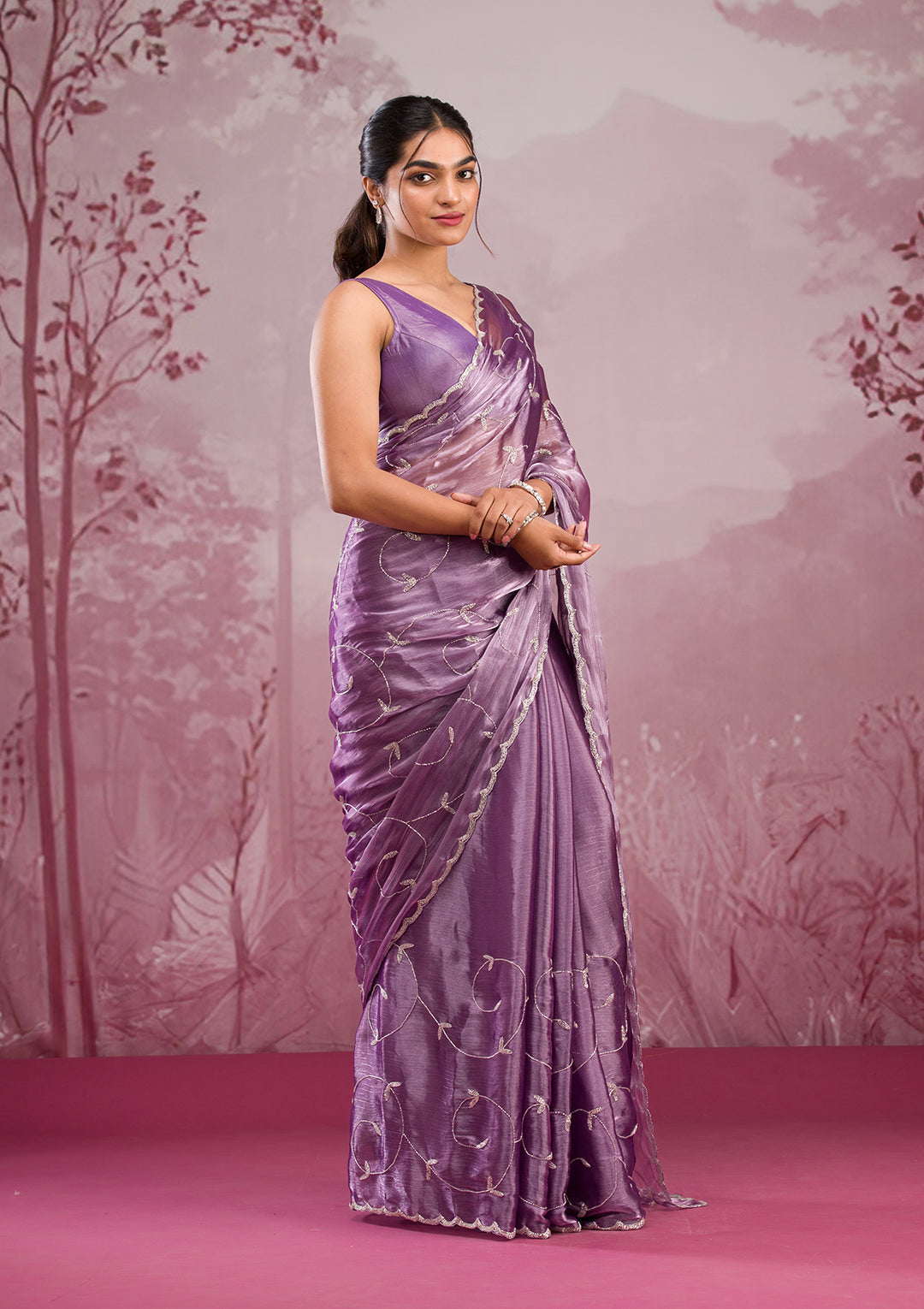 Lavender Cutdana Tissue Saree
