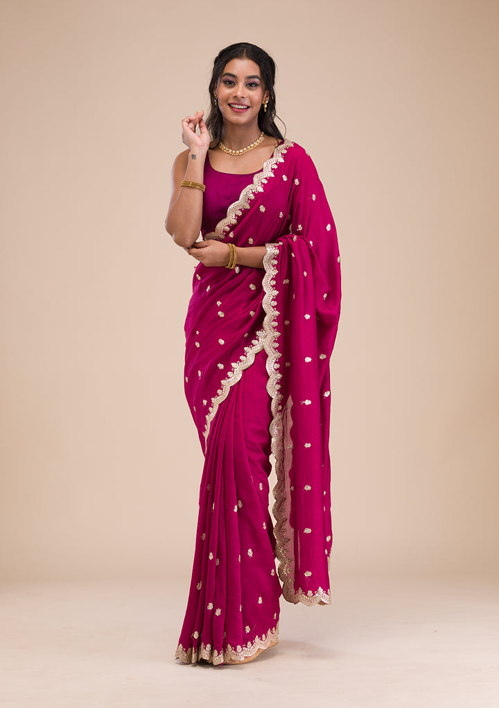 Wine Gotapatti Raw Silk Saree