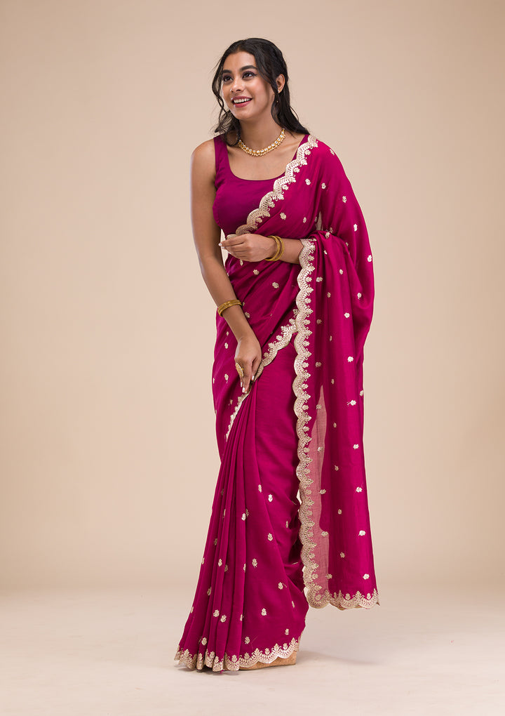 Wine Gotapatti Raw Silk Saree