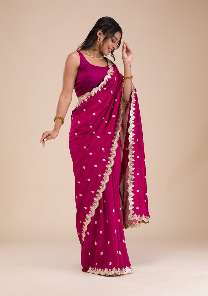 Wine Gotapatti Raw Silk Saree