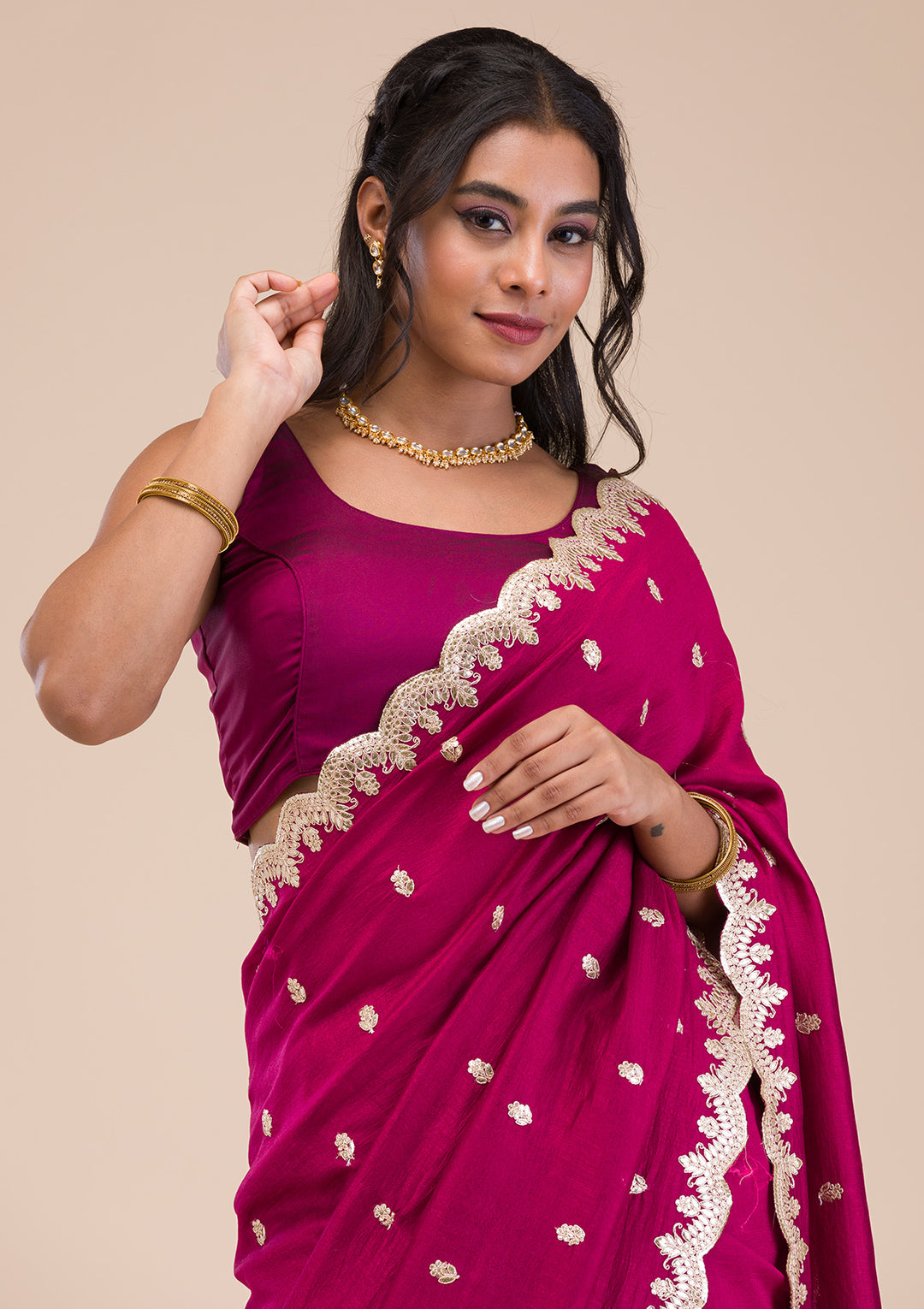 Wine Gotapatti Raw Silk Saree