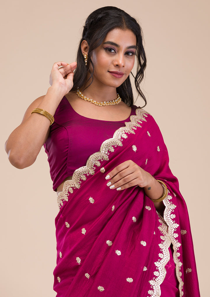 Wine Gotapatti Raw Silk Saree