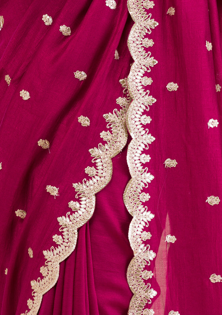 Wine Gotapatti Raw Silk Saree