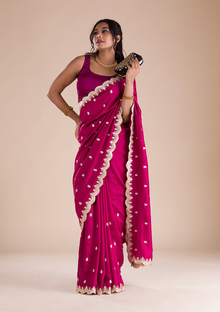 Wine Gotapatti Raw Silk Saree