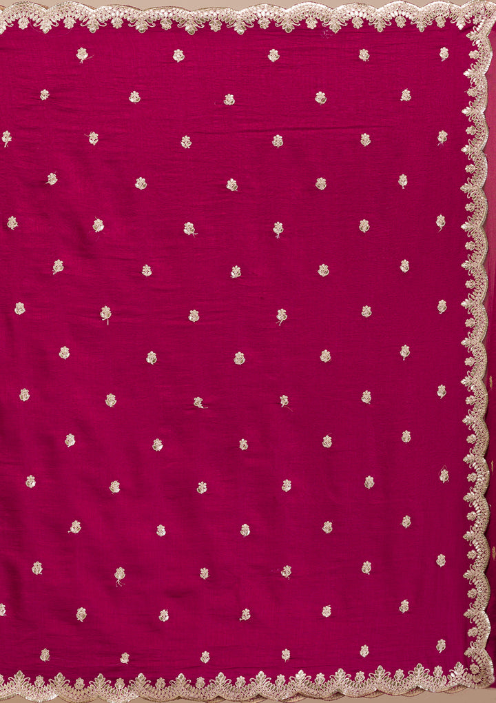 Wine Gotapatti Raw Silk Saree