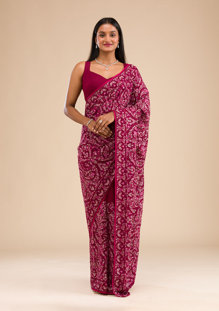 Wine Kashmiri Georgette Saree