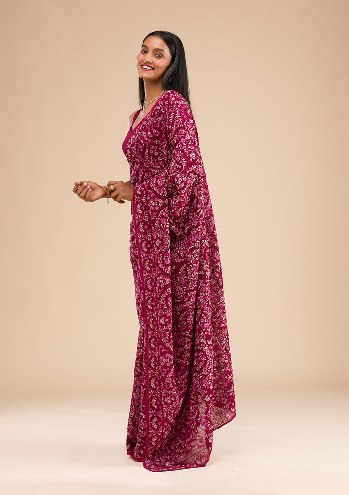 Wine Kashmiri Georgette Saree