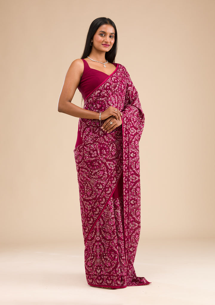 Wine Kashmiri Georgette Saree