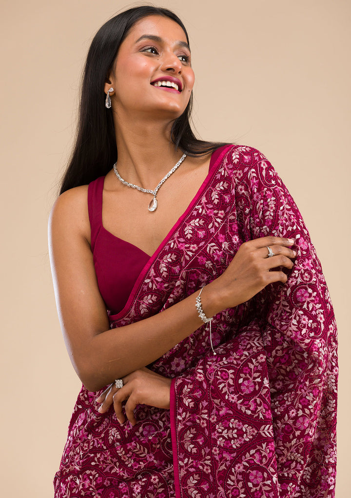 Wine Kashmiri Georgette Saree