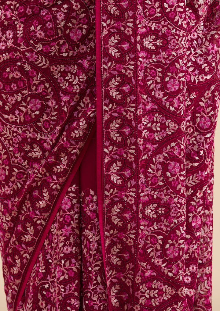 Wine Kashmiri Georgette Saree