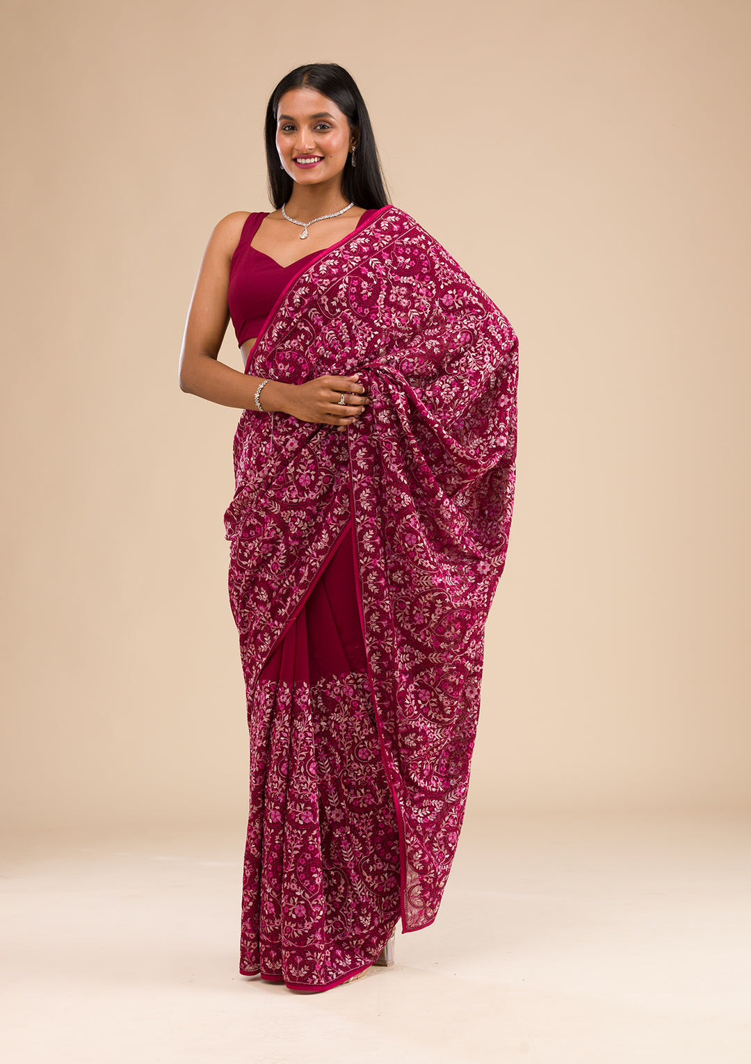 Wine Kashmiri Georgette Saree