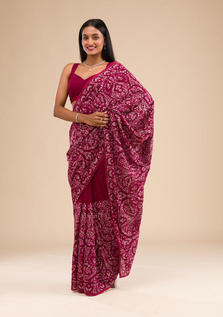 Wine Kashmiri Georgette Saree