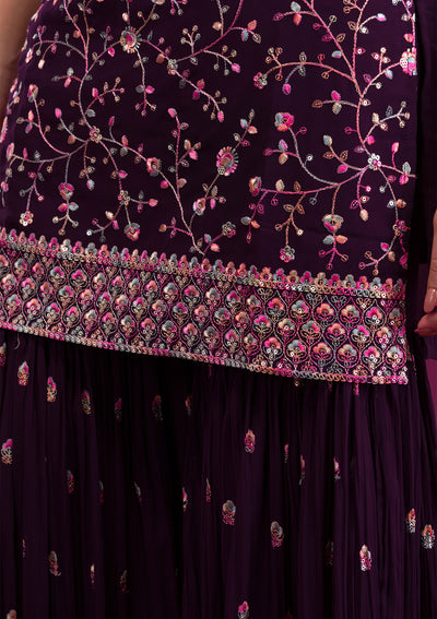 Wine Kashmiri Threadwork Georgette Readymade Sharara Suit