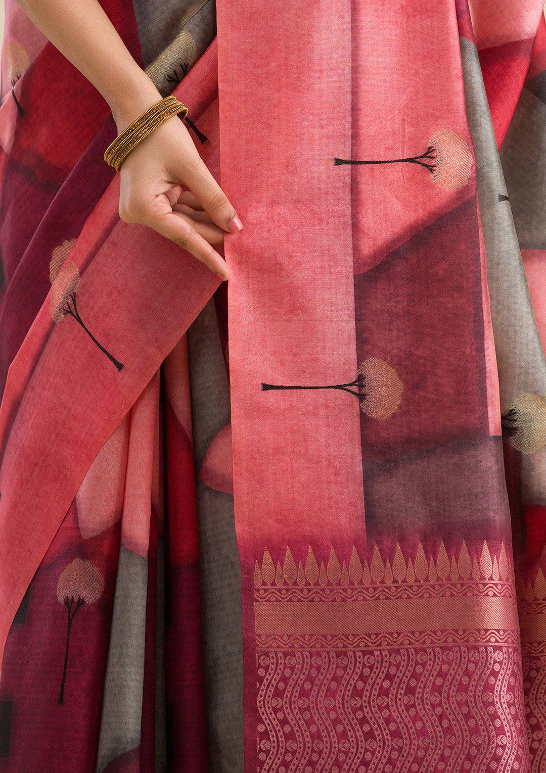 Wine Printed Art Silk Saree